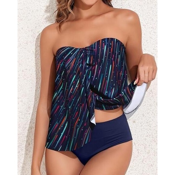 Tempt Me Two Piece Tankini Bathing Suit Halter Bandeau Swim Top + bottom blue XL - Picture 1 of 15